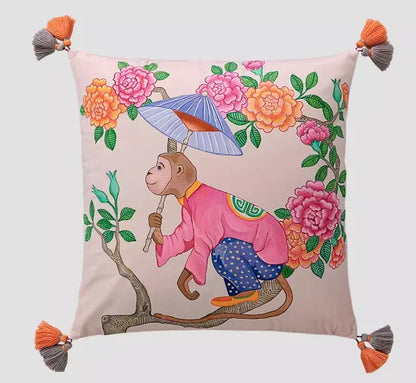 White Moneky Cushion Cover Soft Velvet Pillowcase Both Side Print Animal Cute Style Pillowcase Shell 60cm Home Sofa Deco