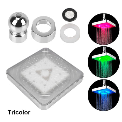 Square Fixed Showerhead Ultra-Quiet Rainfall Top Spray LED Shower Head 3 colors Temperature Sensor 7 Colors Gradual Changing