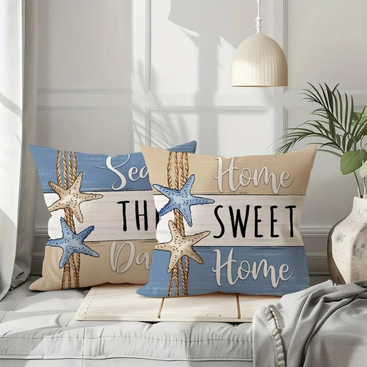 1/4pc Vibrant Summer Starfish and Shell Cushion Cover Linen Fabrics Throw Pillow Covers Home Living Room Sofa Party Decorative
