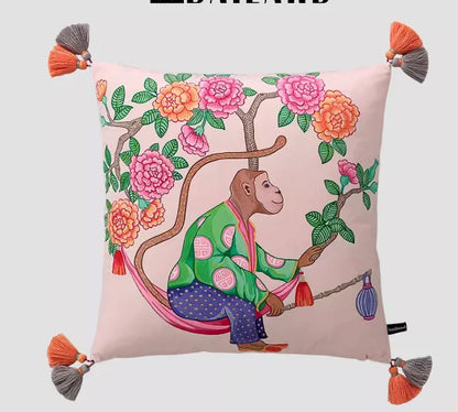 White Moneky Cushion Cover Soft Velvet Pillowcase Both Side Print Animal Cute Style Pillowcase Shell 60cm Home Sofa Deco