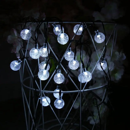 1pack 20/100/200 LED Crystal Globe Solar String Lights, Solar Outdoor Lights, With 8 Lighting Modes, Halloween Decorations Light