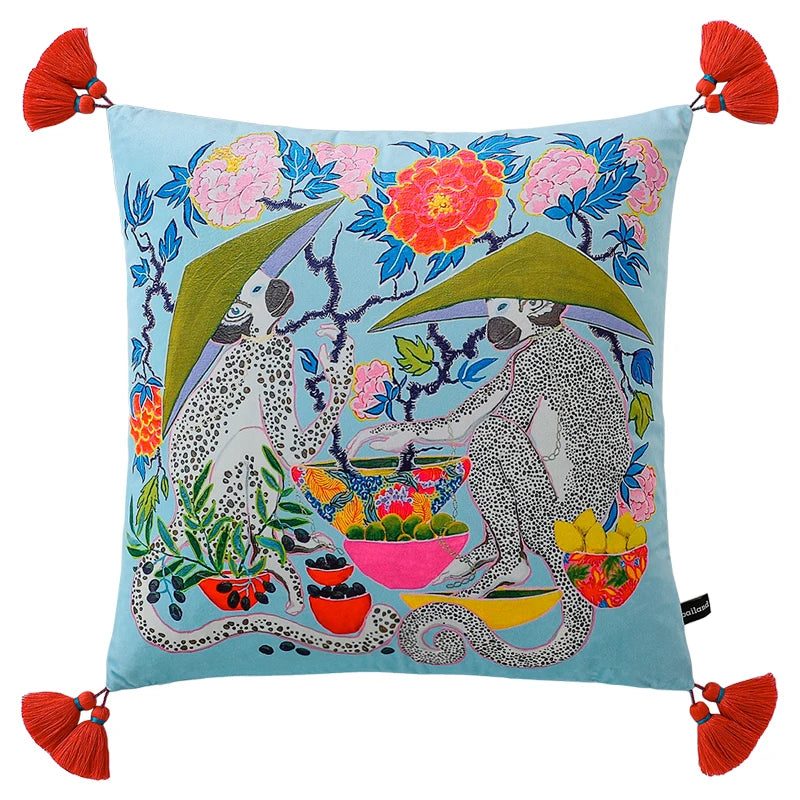 White Moneky Cushion Cover Soft Velvet Pillowcase Both Side Print Animal Cute Style Pillowcase Shell 60cm Home Sofa Deco