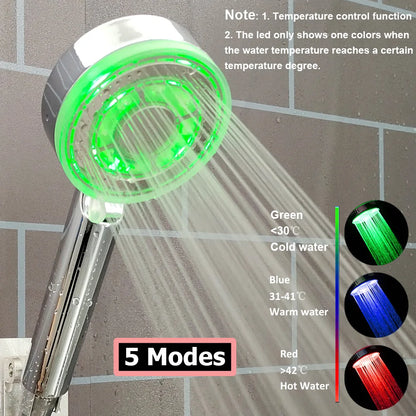 High Pressure Led Shower Head One Key Stop Button Digital Display Screen Black Handheld Shower Temperature Sensor Shower Head