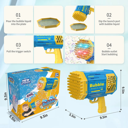 Bubble Gun Bazooka Machine Without Solution - 69 Holes Blaster for Kids Outdoor Summer Toy, Party Favors - Bubble Maker Blowers