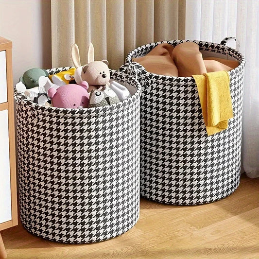 Foldable Houndstooth Laundry Hamper, Modern Fabric Storage Basket with Handle, Versatile for Bedroom, Bathroom, Living Room
