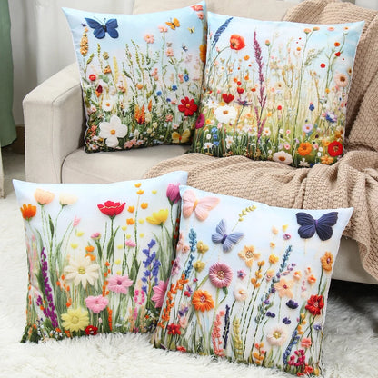 4pcs 45x45cm Summer Sunflower Butterfly Pillow Case Summer Flower Cushion Cover For Family Home Sofa Summer Decoration
