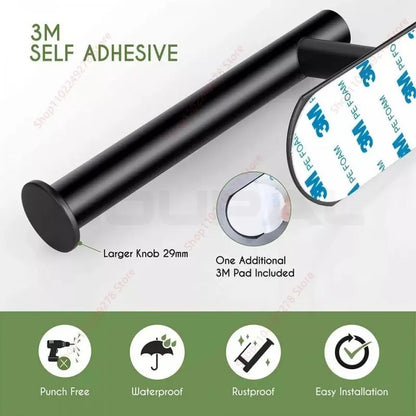 Towel Bar for Bathroom No Drilling Stainless Steel Black Bathroom Accessories Sets Toilet Tissue Roll Paper Holder Towel Rack