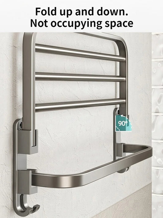 Upgrade And Thicken Grey/Black 50CM-60CM Folding Aluminum Towel Rack Holder With Hook Towel Holder