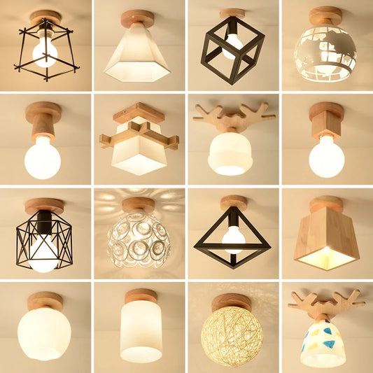 Modern Glass Ceiling Lamp Wooden Milk Glass Ceiling Lamp Metal Frame for Living Room Bedroom Dining Room Kitchen Hallway Foyer