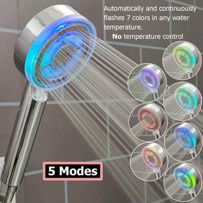 High Pressure Led Shower Head One Key Stop Button Digital Display Screen Black Handheld Shower Temperature Sensor Shower Head