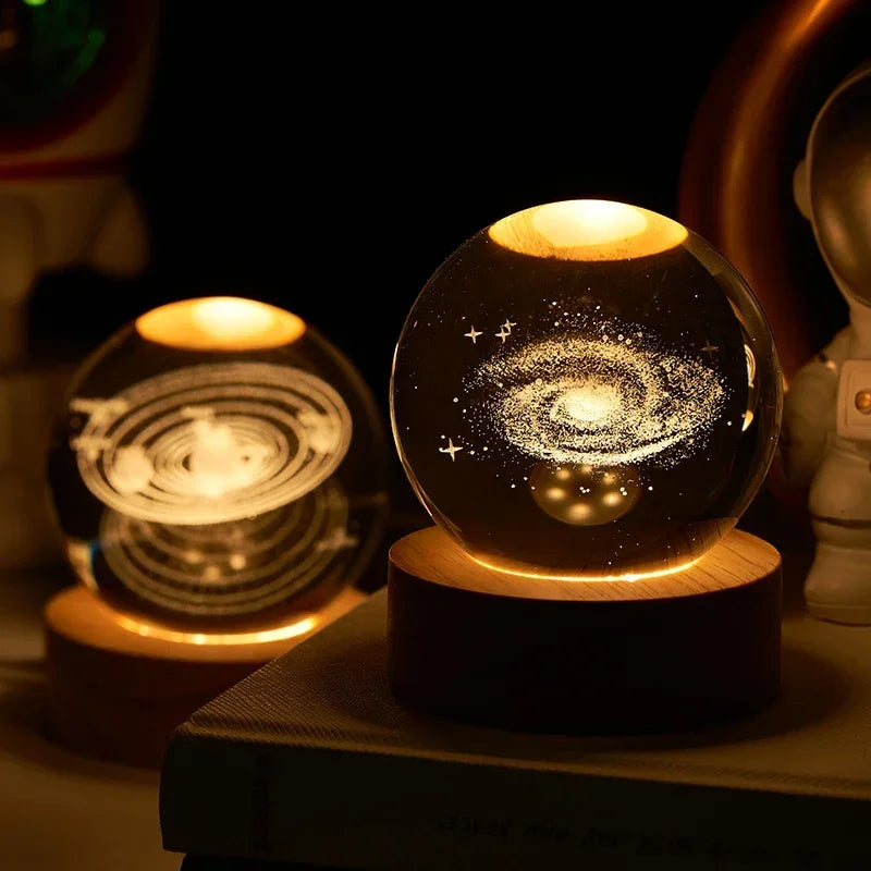 Aesthetic Moon Crystal Sphere Creative Clear Glass Galaxy Globe Night Light Crystal Ball Lamp Desktop Decoration Home Ornament