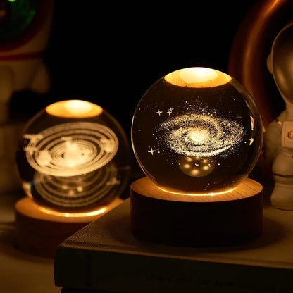 Aesthetic Moon Crystal Sphere Creative Clear Glass Galaxy Globe Night Light Crystal Ball Lamp Desktop Decoration Home Ornament