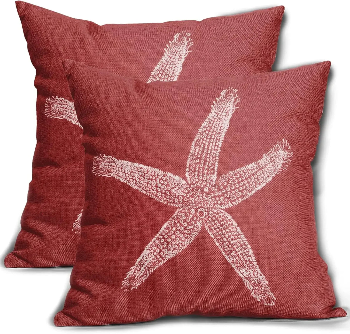 2 Pcs Navy Blue Starfish Pillow Covers 18X18 Inch Coastal Beachy Nautical Beach Decorative Pillowcases Linen Square Cushion Case