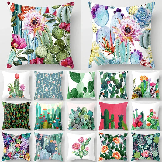 Tropical Cactus Tree Summer Flower Pattern Polyester Pad Home Decoration Car Sofa Throwing Pillow 40829
