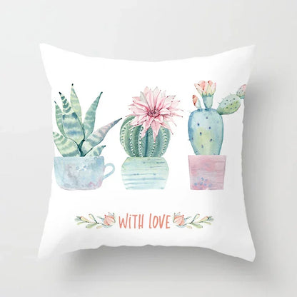Tropical Cactus Tree Summer Flower Pattern Polyester Pad Home Decoration Car Sofa Throwing Pillow 40829