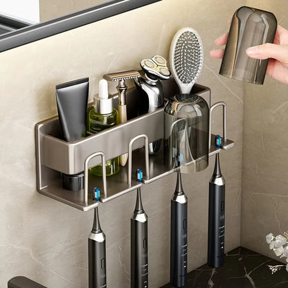 1pc Metal Toothbrush Storage Rack Wall-mounted U-shaped Card Slot Electric Toothbrush Holder Razor Cup Shelf Bathroom Organizer