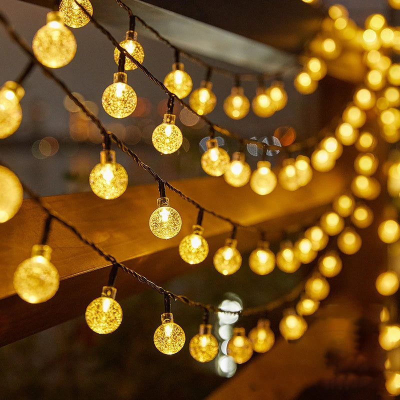 1pack 20/100/200 LED Crystal Globe Solar String Lights, Solar Outdoor Lights, With 8 Lighting Modes, Halloween Decorations Light