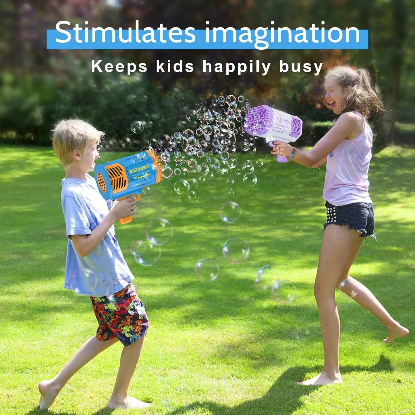 Bubble Gun Bazooka Machine Without Solution - 69 Holes Blaster for Kids Outdoor Summer Toy, Party Favors - Bubble Maker Blowers