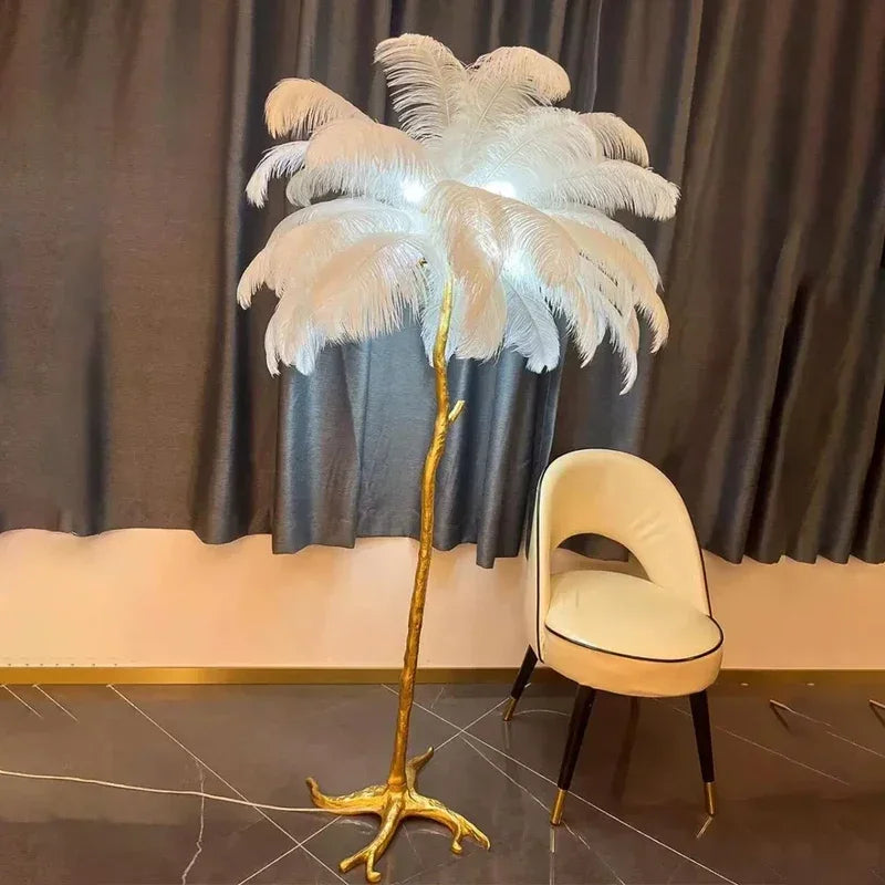 Nordic Ostrich Feather Floor Lamp Living Live Room Atmosphere Home Decor Sofa Corner Standing Lamp Bedroom Bedside Table Light