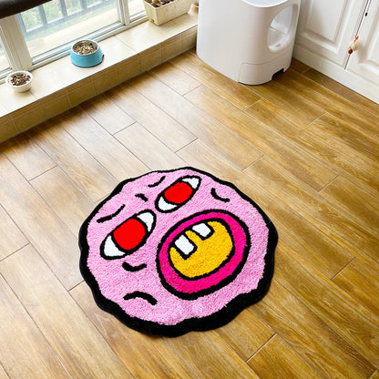 LAKEA Cherry Bomb Rug Pink Handmade Tufted Carpet Room Decor Kawaii Rug Small Rugs for Bedroom Cartoon Circle Punch Needle Rug