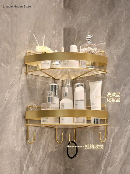 Gold Bathroom Storage Rack  non punching tripod Wall Mounted Storage holder Shampoo shower gel storage rack Bathroom Accessories