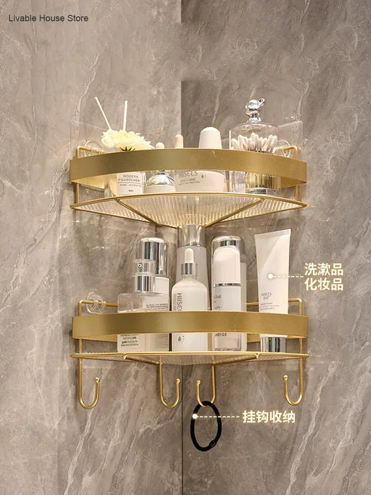 Gold Bathroom Storage Rack  non punching tripod Wall Mounted Storage holder Shampoo shower gel storage rack Bathroom Accessories
