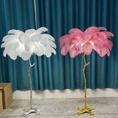 Nordic Ostrich Feather Floor Lamp Living Live Room Atmosphere Home Decor Sofa Corner Standing Lamp Bedroom Bedside Table Light