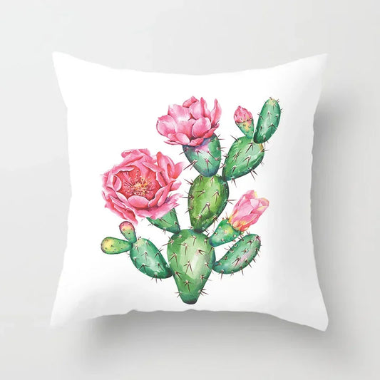 Tropical Cactus Tree Summer Flower Pattern Polyester Pad Home Decoration Car Sofa Throwing Pillow 40829
