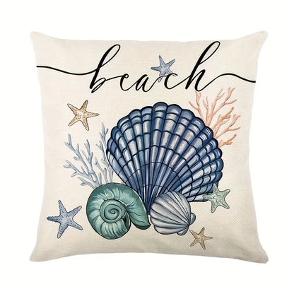 1/4pc Vibrant Summer Starfish and Shell Cushion Cover Linen Fabrics Throw Pillow Covers Home Living Room Sofa Party Decorative