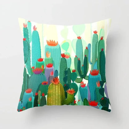 Tropical Cactus Tree Summer Flower Pattern Polyester Pad Home Decoration Car Sofa Throwing Pillow 40829