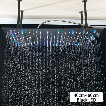 Ceiling  Shower Faucet Big Rainfall LED Shower Head Concealed Shower System Black Embedded Shower