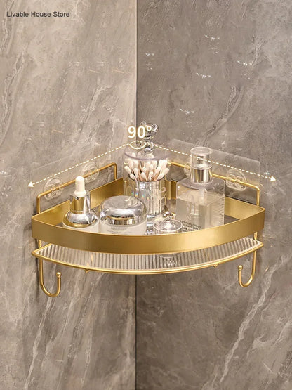 Gold Bathroom Storage Rack  non punching tripod Wall Mounted Storage holder Shampoo shower gel storage rack Bathroom Accessories