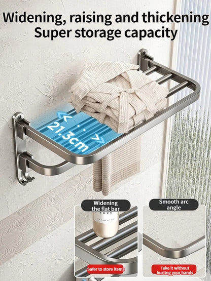 Upgrade And Thicken Grey/Black 50CM-60CM Folding Aluminum Towel Rack Holder With Hook Towel Holder