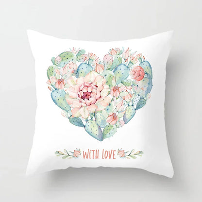 Tropical Cactus Tree Summer Flower Pattern Polyester Pad Home Decoration Car Sofa Throwing Pillow 40829