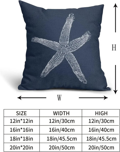 2 Pcs Navy Blue Starfish Pillow Covers 18X18 Inch Coastal Beachy Nautical Beach Decorative Pillowcases Linen Square Cushion Case
