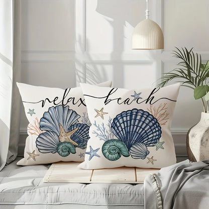 1/4pc Vibrant Summer Starfish and Shell Cushion Cover Linen Fabrics Throw Pillow Covers Home Living Room Sofa Party Decorative