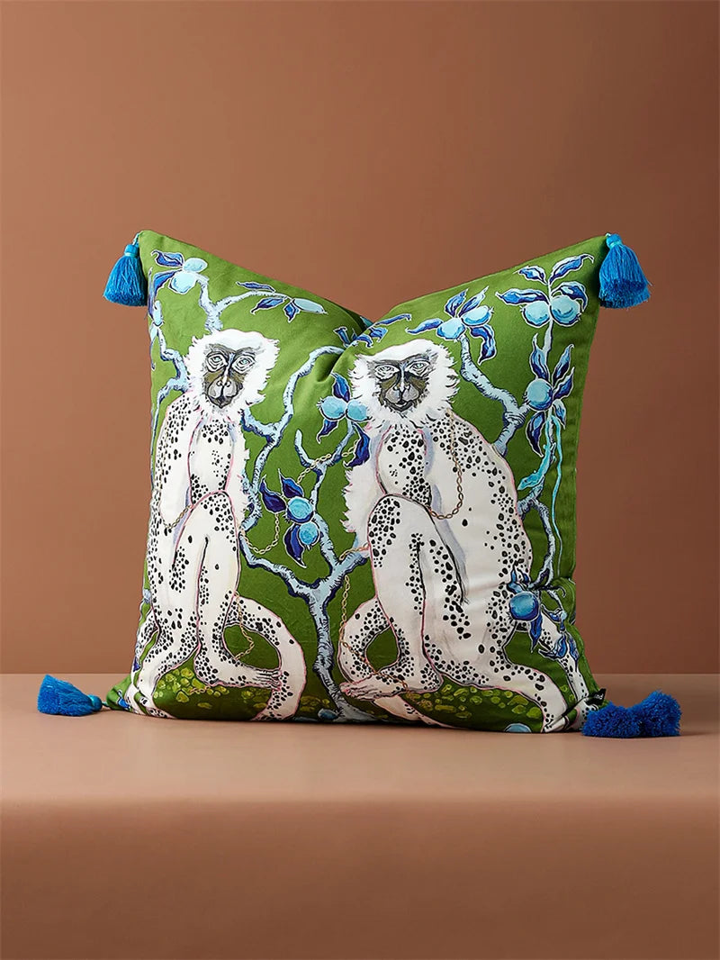 White Moneky Cushion Cover Soft Velvet Pillowcase Both Side Print Animal Cute Style Pillowcase Shell 60cm Home Sofa Deco