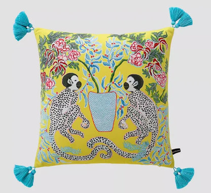 White Moneky Cushion Cover Soft Velvet Pillowcase Both Side Print Animal Cute Style Pillowcase Shell 60cm Home Sofa Deco