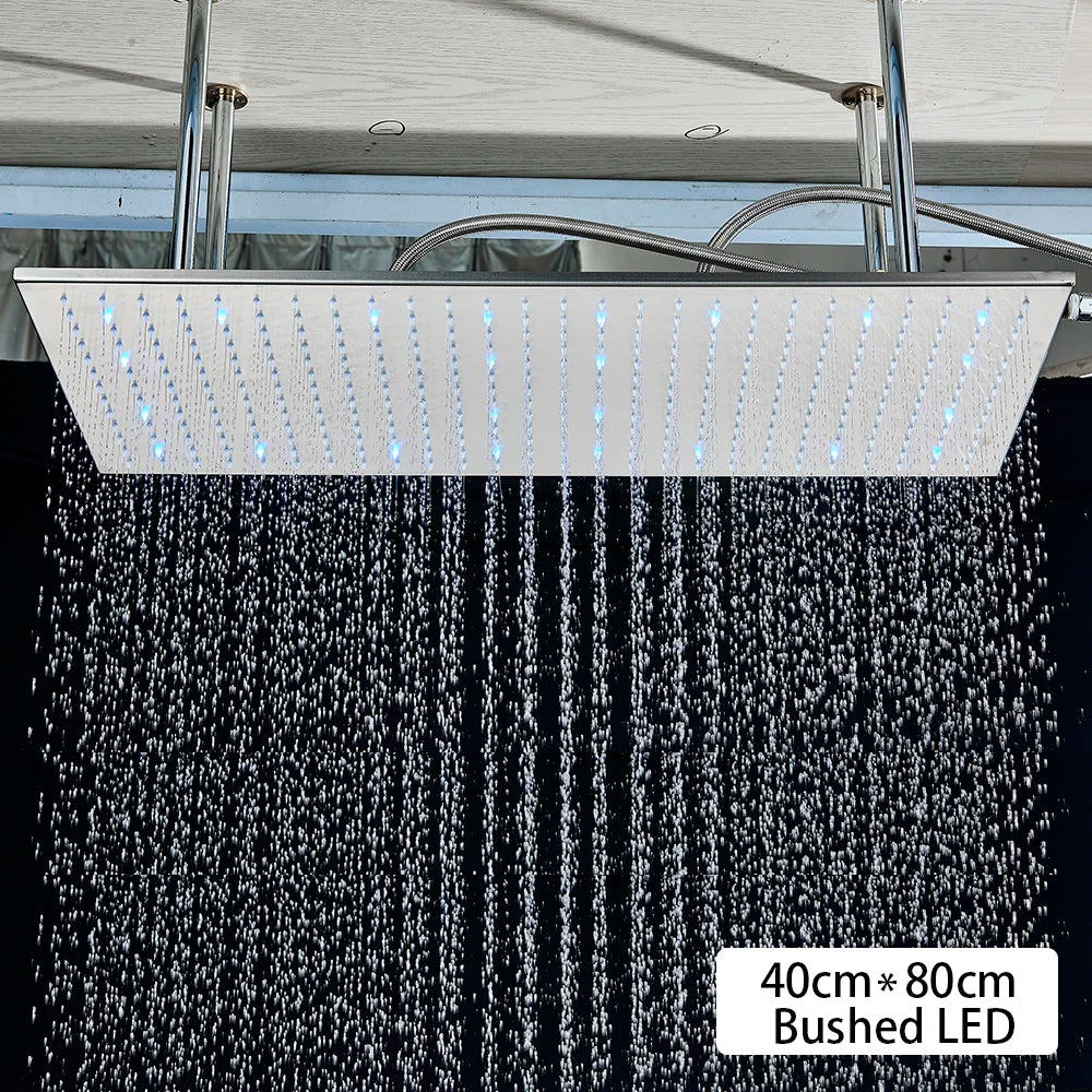 Ceiling  Shower Faucet Big Rainfall LED Shower Head Concealed Shower System Black Embedded Shower