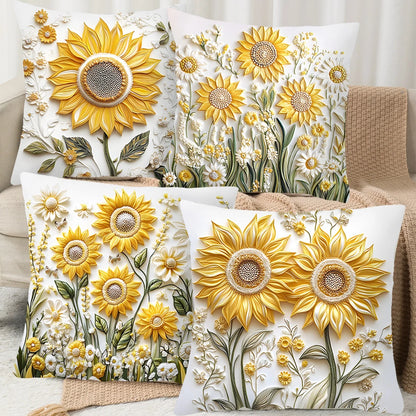 4pcs 45x45cm Summer Sunflower Butterfly Pillow Case Summer Flower Cushion Cover For Family Home Sofa Summer Decoration