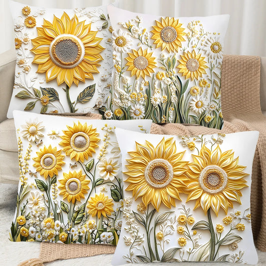 4pcs 45x45cm Summer Sunflower Butterfly Pillow Case Summer Flower Cushion Cover For Family Home Sofa Summer Decoration