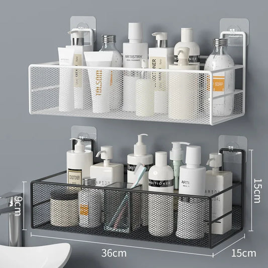 Wall-mounted Bathroom Shelf Punch-free Shower Shampoo Shelf Toilet Accessories Storage Shelf Kitchen Condiment Storage Basket