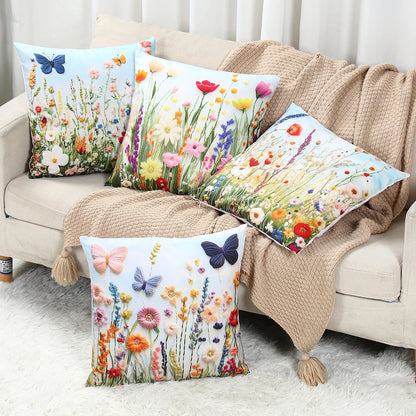 4pcs 45x45cm Summer Sunflower Butterfly Pillow Case Summer Flower Cushion Cover For Family Home Sofa Summer Decoration