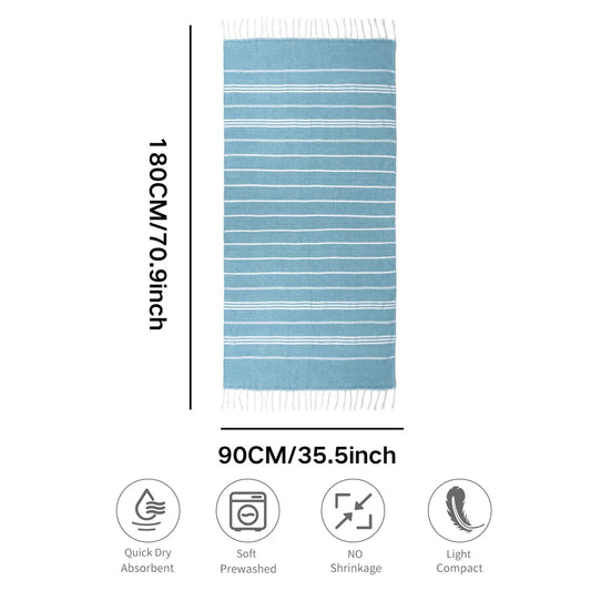 Cotton Striped  Turkish Sports Bath Towel with Tassels Travel Gym Camping Sauna Beach Pool Blanket Absorbent Easy Care