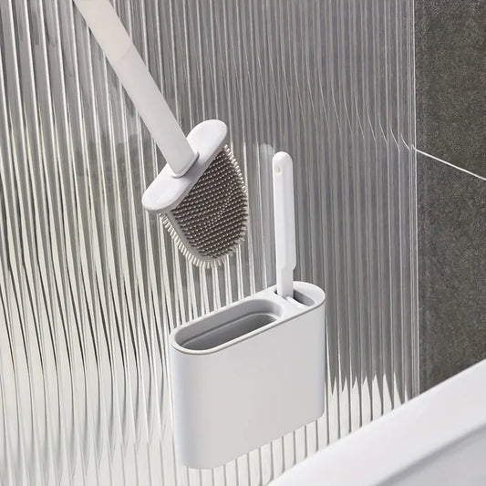 Wall Hanging Toilet Cleaning WC Brush Holder Long Handled Silicone Water Proof Quick Drying Soft Bristles Bathroom Accessories