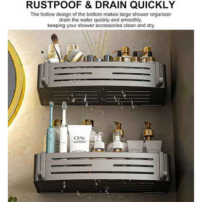 Space Aluminum Bathroom Shelf Self Adhesive Wall Mount Shower Rack No Drill Shampoo Hanger Bath Room Makeup Basket Storage Caddy