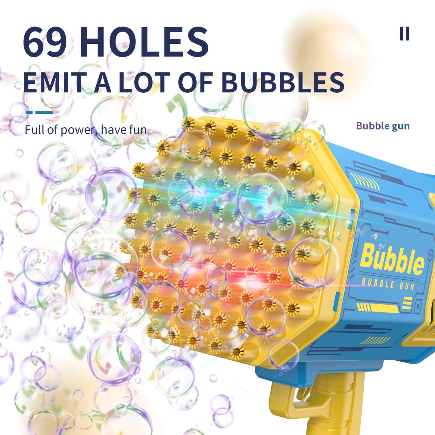 Bubble Gun Bazooka Machine Without Solution - 69 Holes Blaster for Kids Outdoor Summer Toy, Party Favors - Bubble Maker Blowers