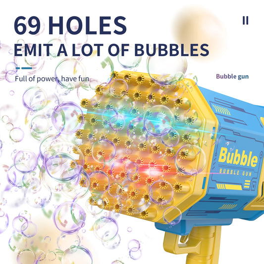 Bubble Gun Bazooka Machine Without Solution - 69 Holes Blaster for Kids Outdoor Summer Toy, Party Favors - Bubble Maker Blowers