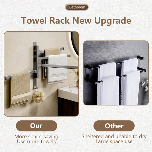 Bathroom Towel Rack Rotatable Towel Holder Space Aluminum 1/2/3/4/5-Bar Towel Hanger Kitchen Kitchen Hanging Wall Mounted