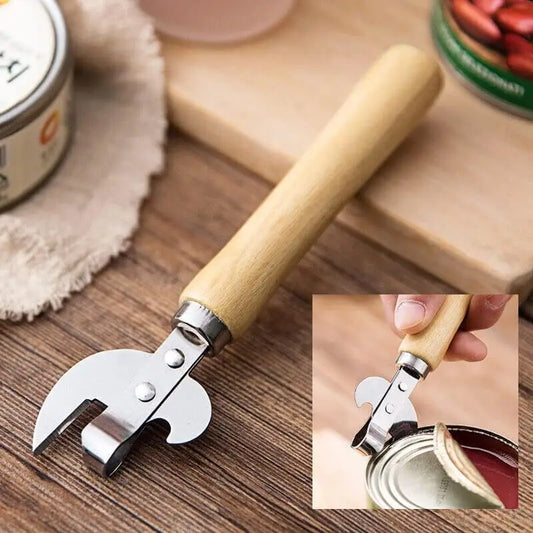 Can Opener, Multifunctional Bottle Opener, Stainless Steel Wooden Handle Can Opener, Suitable for Cans, Screwdrivers, Evaporated Milk Iron Cans, Beer Bottles and Other Cans